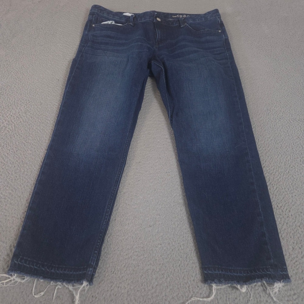 Gap Jeans Womens 34 Dark Real Straight Raw Hem Denim Pants Blue Langer Wash 1969